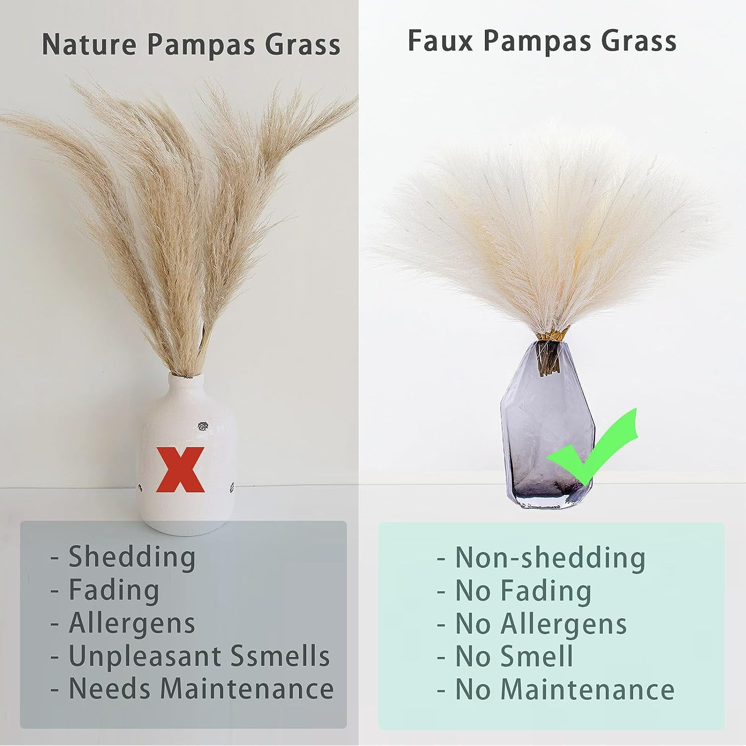 10 Stems White Pampas Grass Fluffy – 17.7″ Faux Pampas Grass Decor Small Pampas
