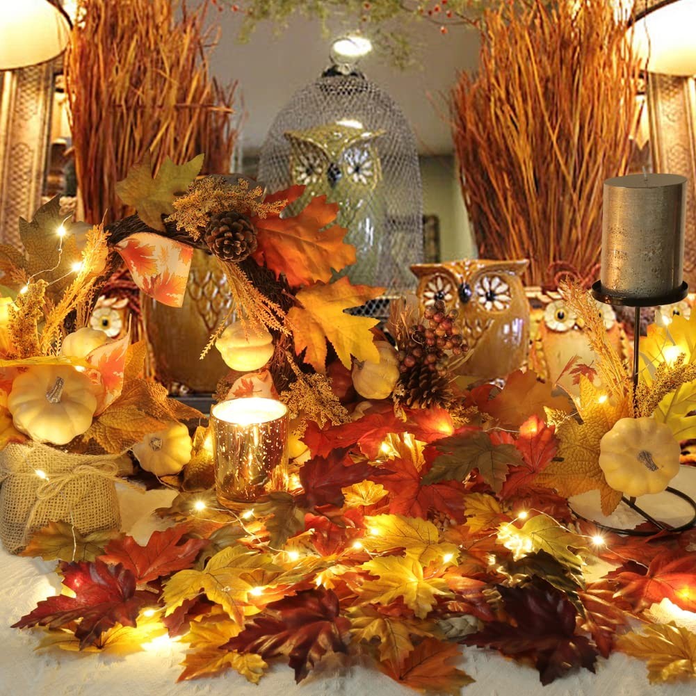500PCS Multicolored Artificial Maple Leaves – Fall Silk Decorations for Wedding,