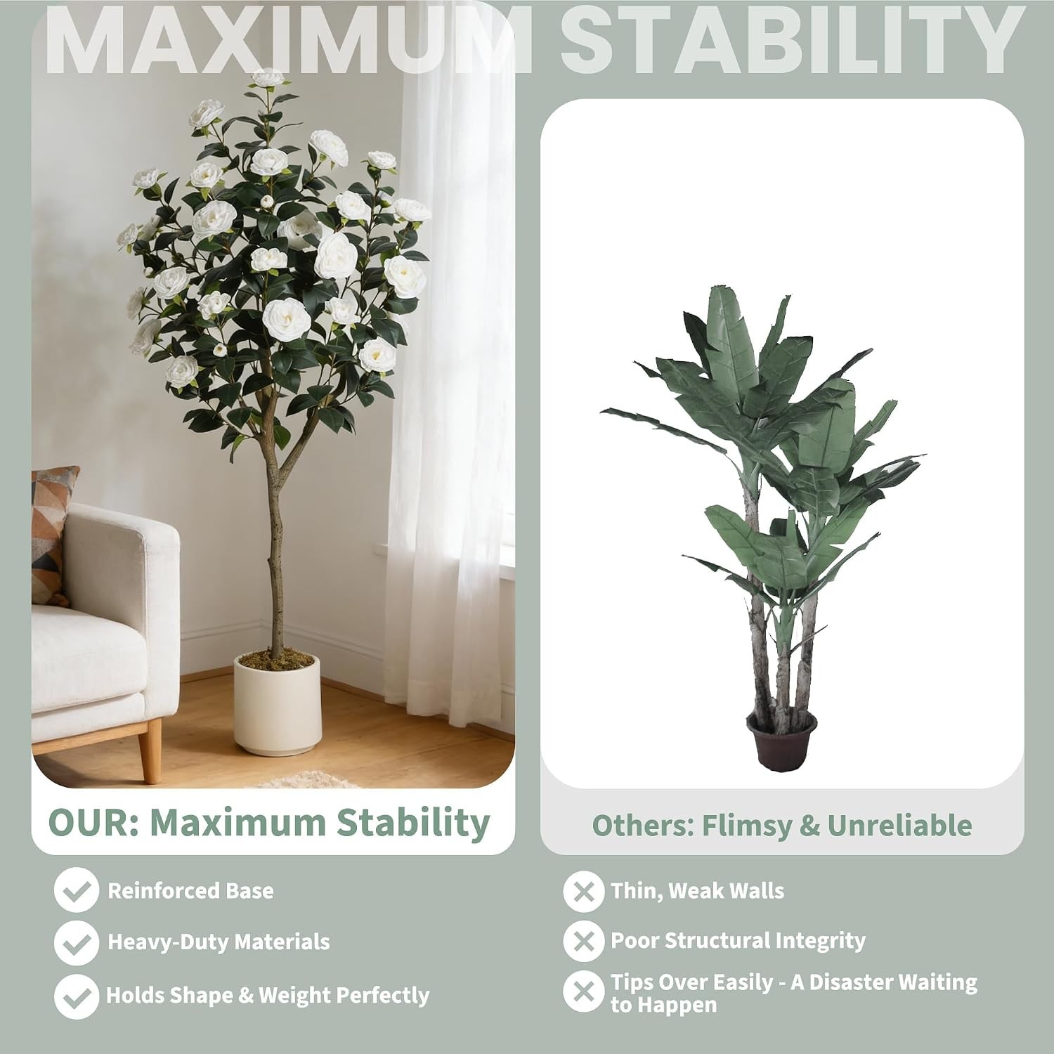 5FT Artificial Camellia Tree Faux White Camellia Plant in Pot for Home Outdoor