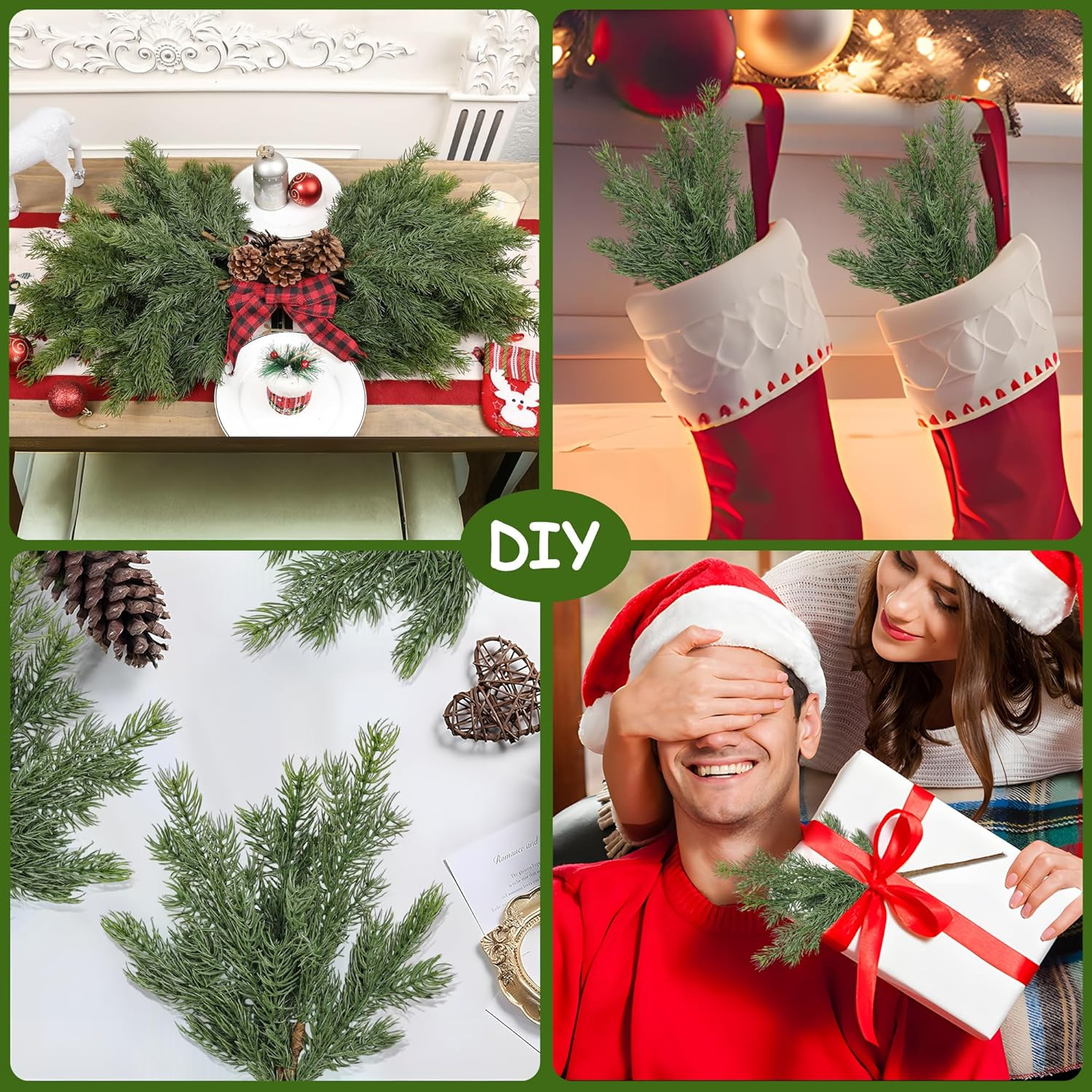 24 Pcs Christmas Pine Branches – 18″ Realistic Artificial Greenery Pine Stems –