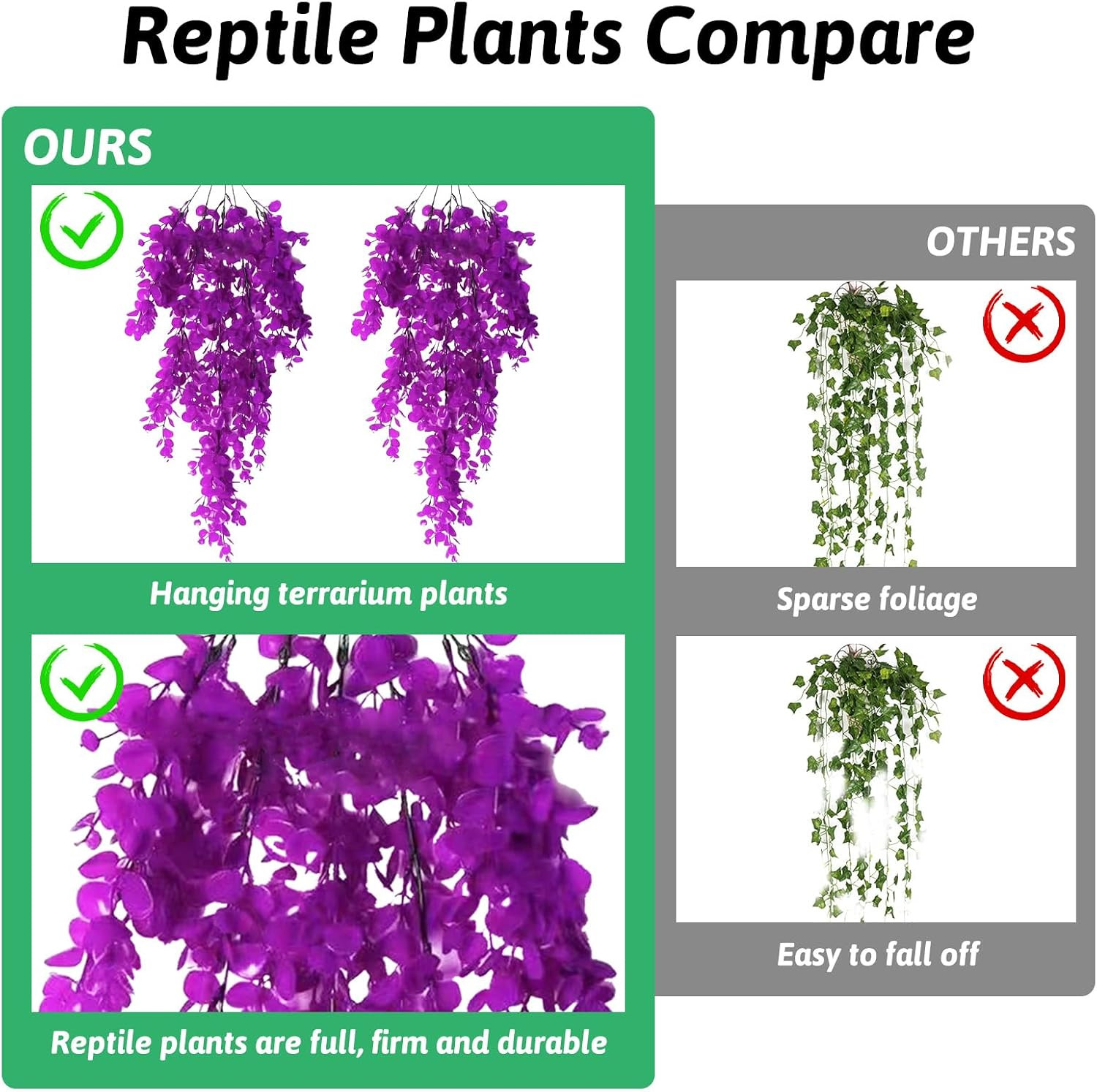 Fake Reptile Plants 2 Pack Hanging Fake Plants, Plants for Reptiles with Suction