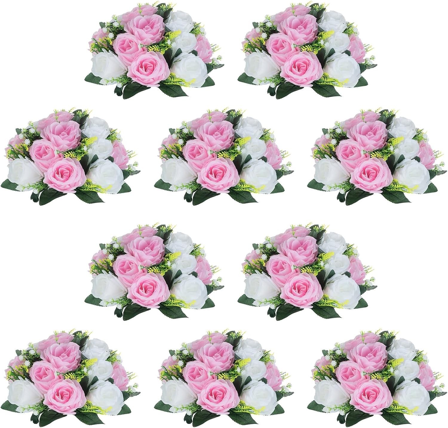 Pink White Flower Balls 10 Pack Artificial Rose Centerpieces 9.5in for Weddin…