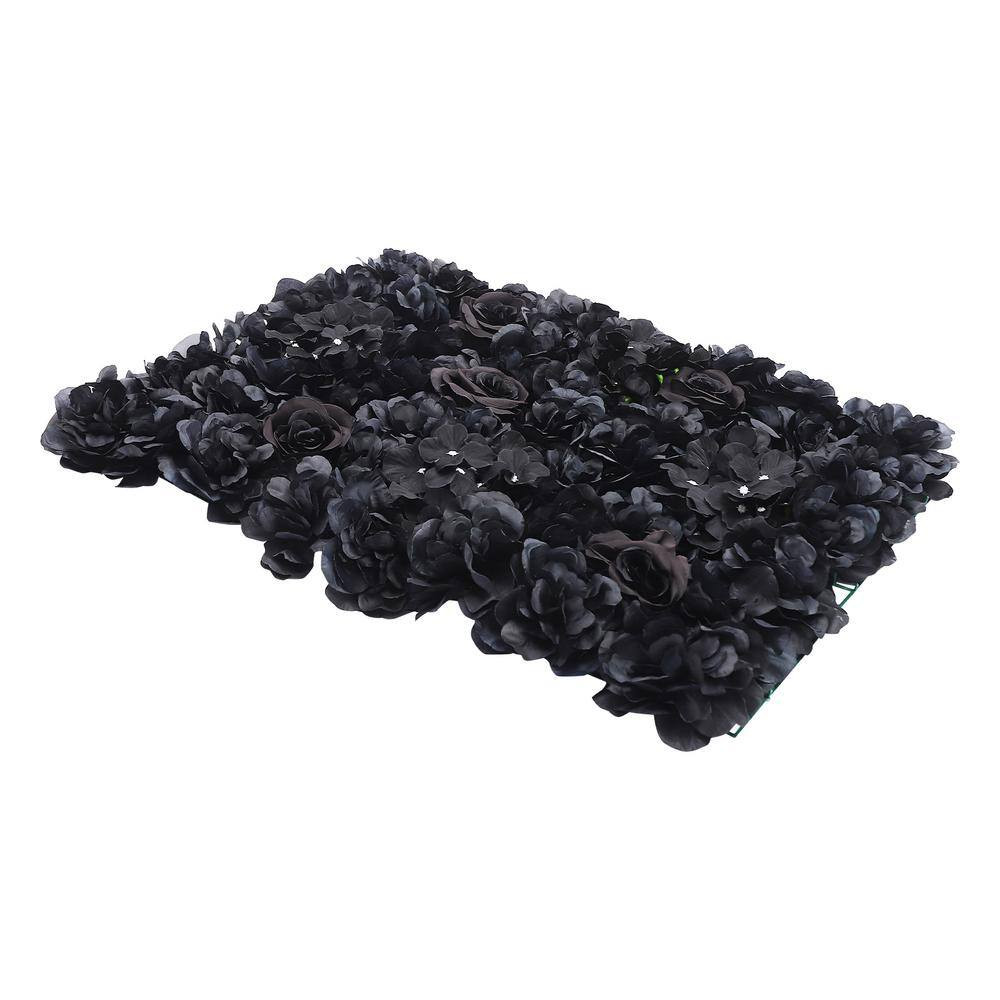 12-Pieces 23.62 In.X15.75 In. Black Artificial Flower Wall Panel Artificial Dahl