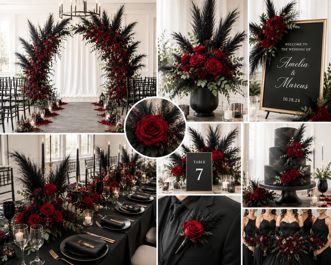 Midnight Black Faux Pampas Grass Bundle | 3 Artificial Pampas Stems | Black Home