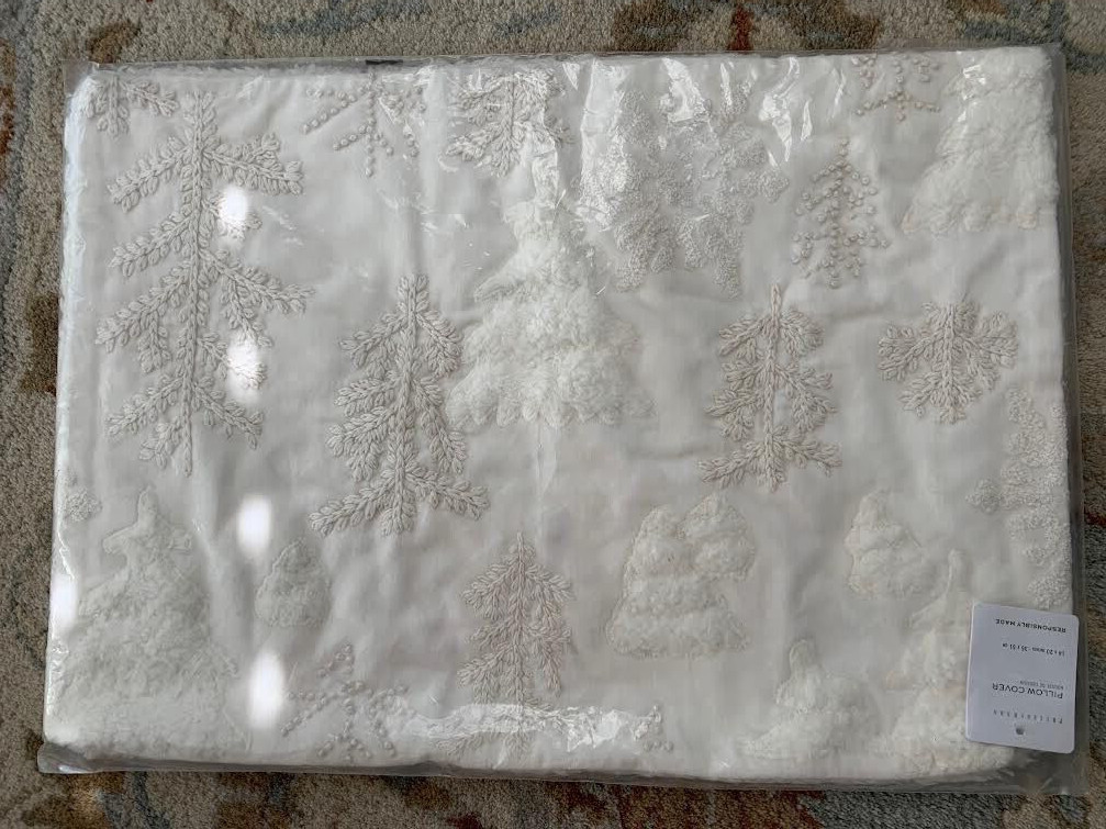 Pottery Barn Anchorage Embroidered Sherpa Tree Lumbar Pillow Cover NEW WITH TAGS