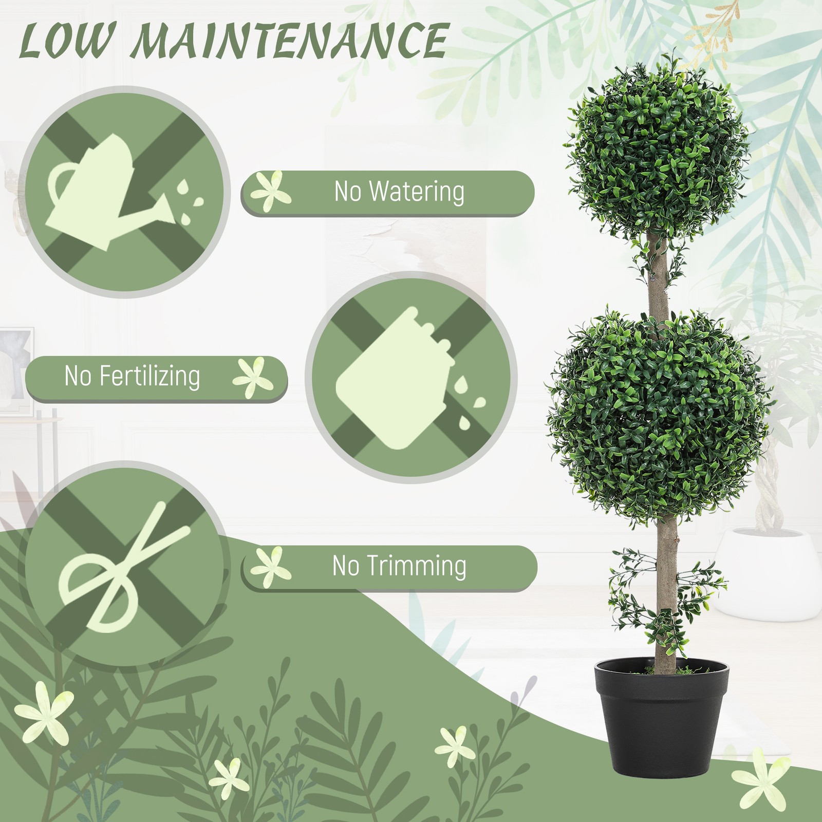 Set of 2 Decorative Artificial Plants Boxwood in Pot, 36 Inch