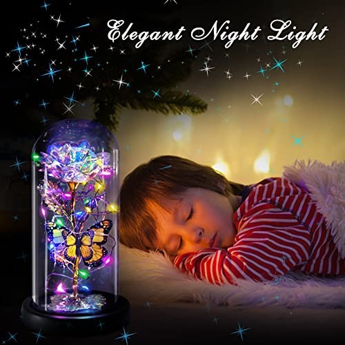 Light Up Galaxy Butterfly Rose in Glass Dome – Eternal Mother’s Day Gift for Mom