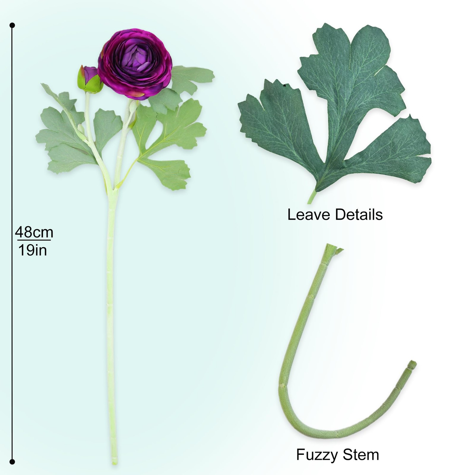 Artificial Ranunculus Flowers With Real Touch Stem Silk Ranunculus Flowers purp