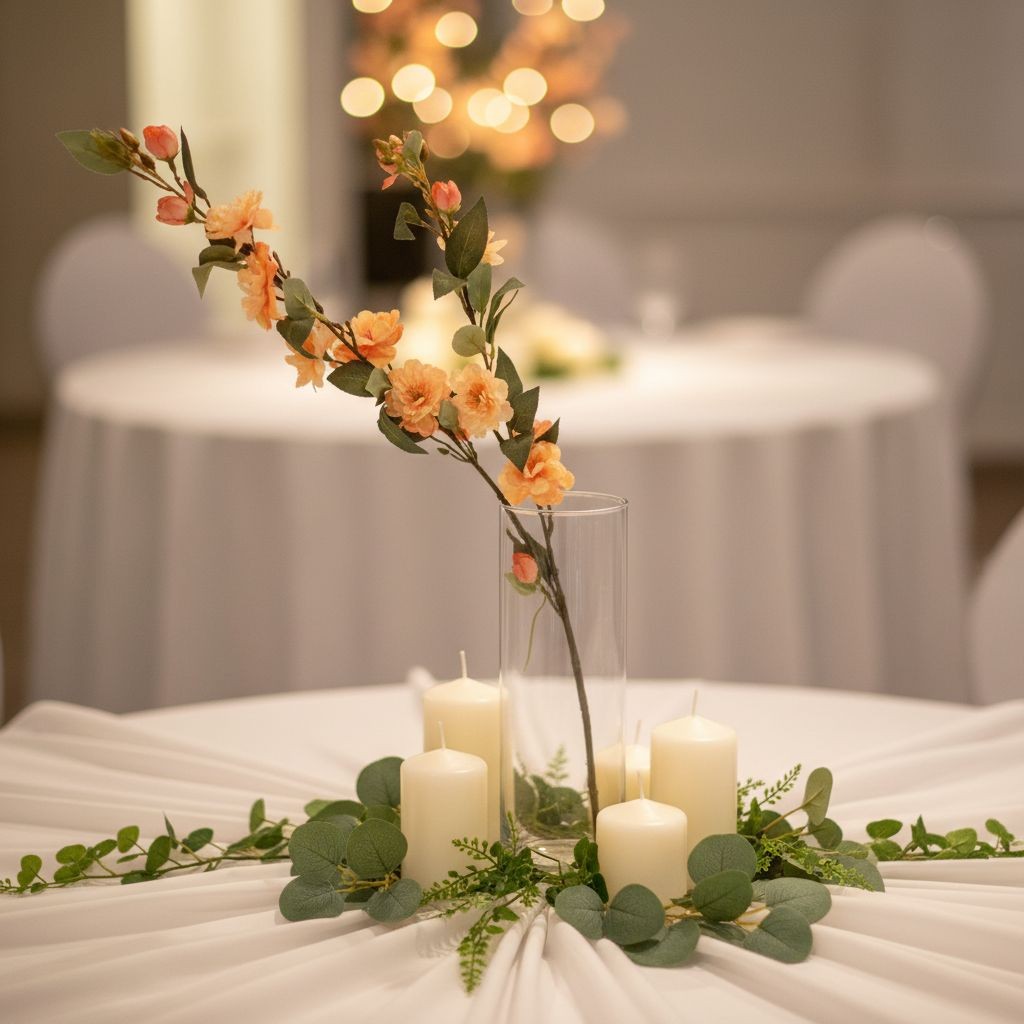 Peach Blossom Stem Artificial Flower Branch 33 Inch Faux Floral Spray Orange Flo