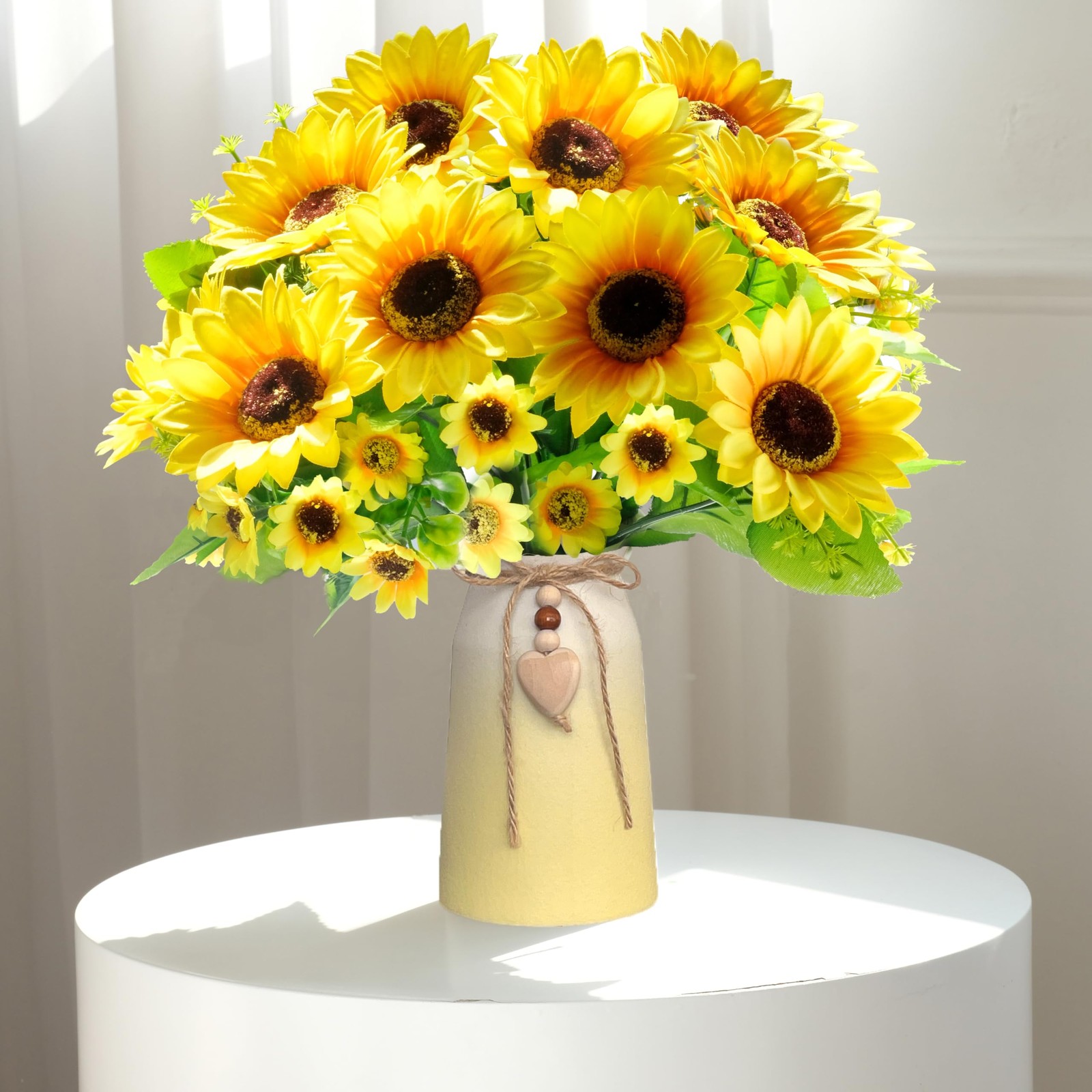Artificial Sunflower Arrangement in Ceramic Vase Fake Silk Flowers Table Decor
