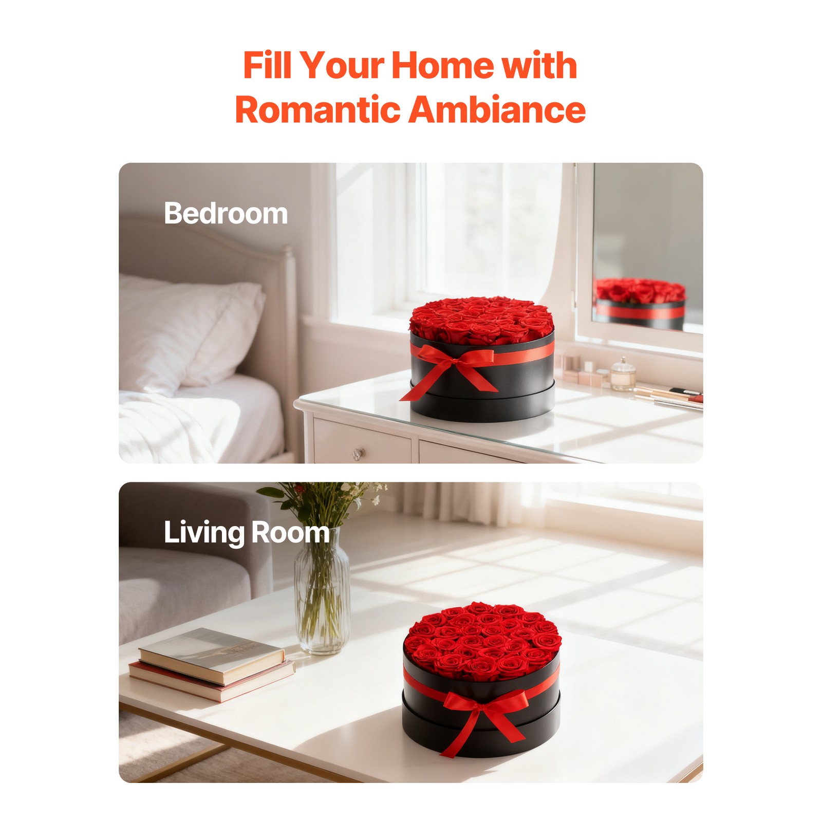 Uimoso 27 Preserved Roses in Round Box – Long-Lasting Red Floral Arrangement