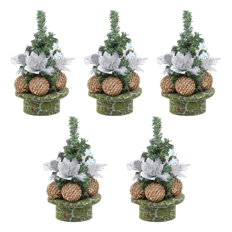 5pcs Compact Mini Pine Needle Tree with Embellishments for Christmas Decoration