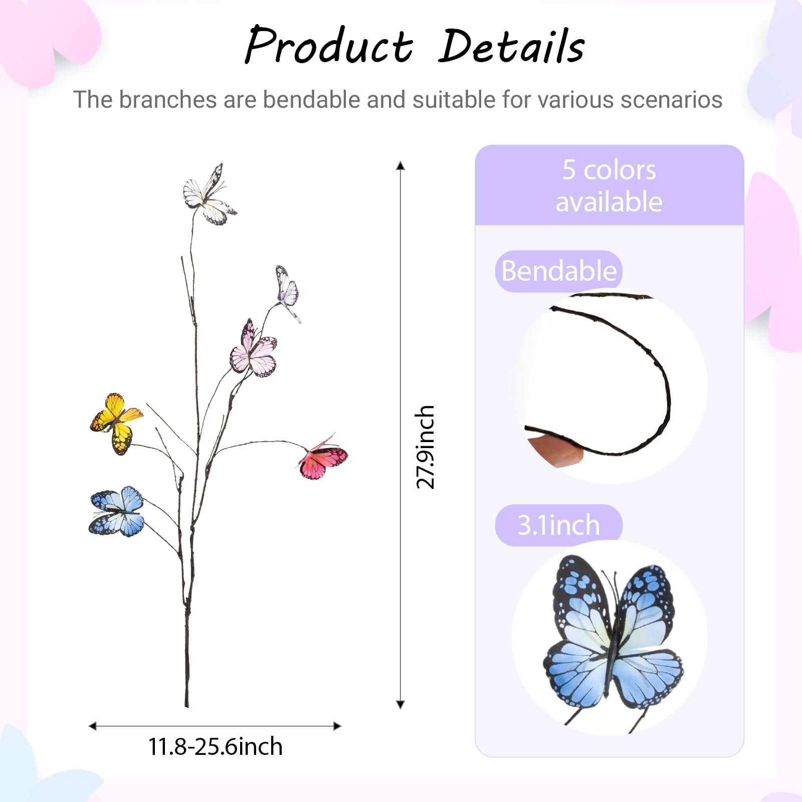 5 Pcs Artificial Butterfly Branches Butterflies for Crafts Vases Silk Butterf…