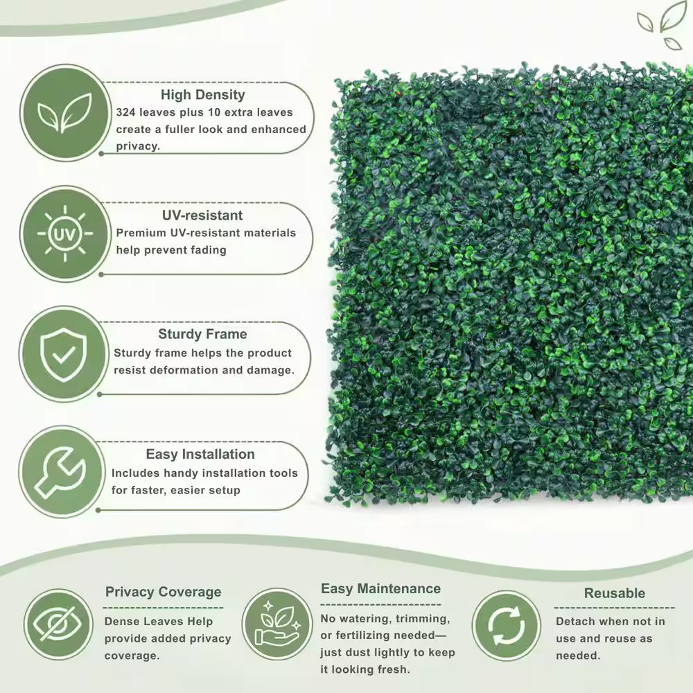 12 Pcs 20″X20″ Artificial Boxwood Panels UV Stable Faux Topiary Hedge Backdro…