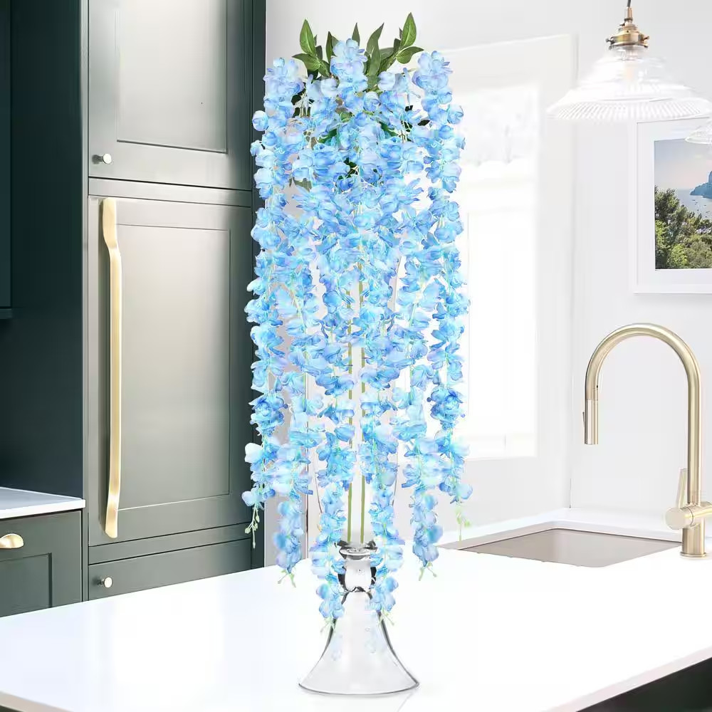 66 In. Blue Artificial Hanging Wisteria Flower Stem Spray (Set of 2)