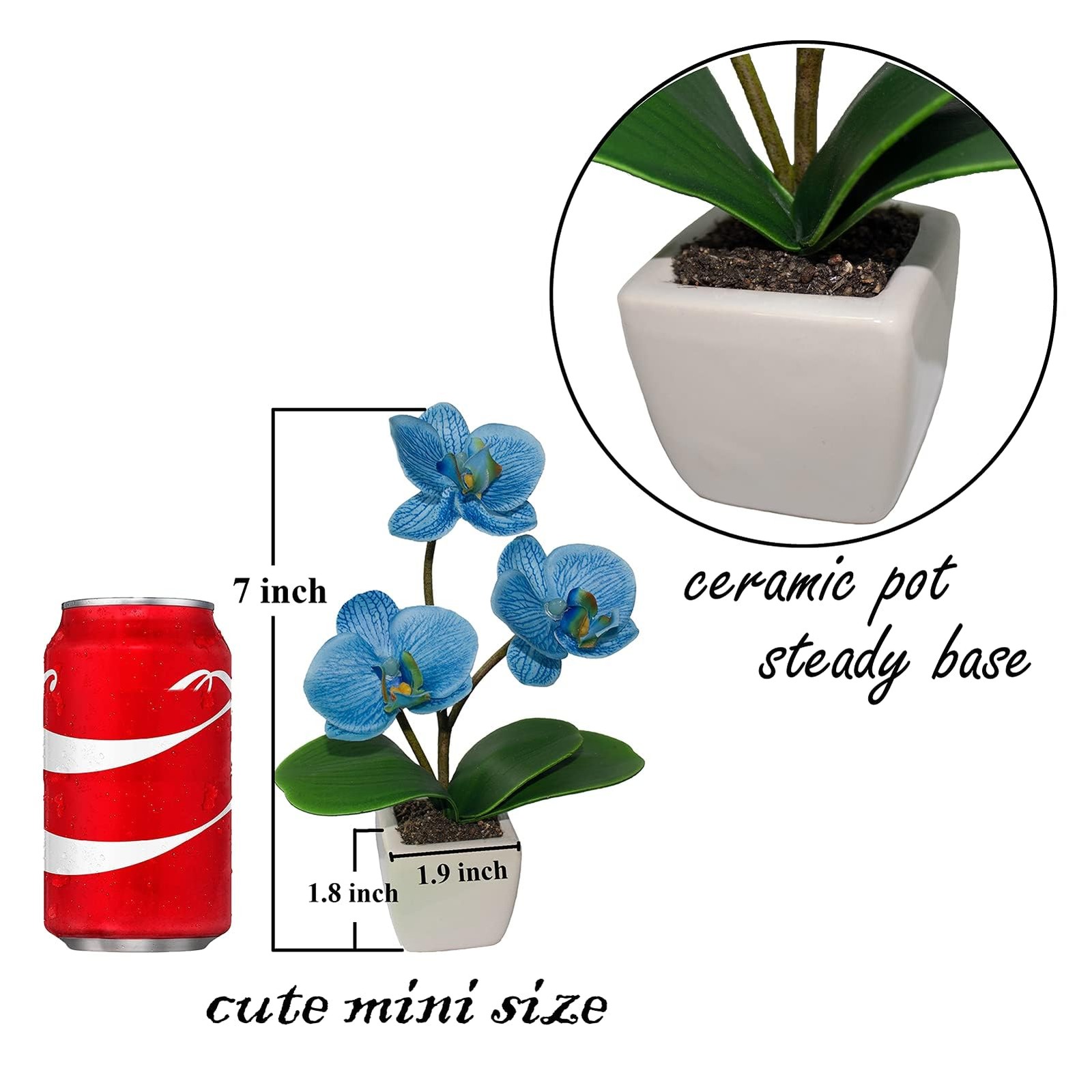 Mini Artificial Silk Orchid Potted Flowers – 4pcs Real Touch Fake Small Plant…