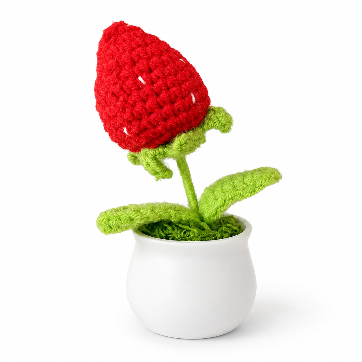 Red Strawberry Tulip Crochet Mini Potted Desk Shelf Decor Ladybug Detail