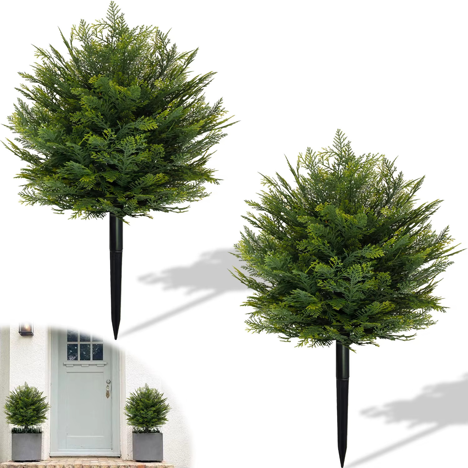 2Pack 24″ Artificial Cypress Topiary Christmas Tree with Spike Faux Cedar Bushes