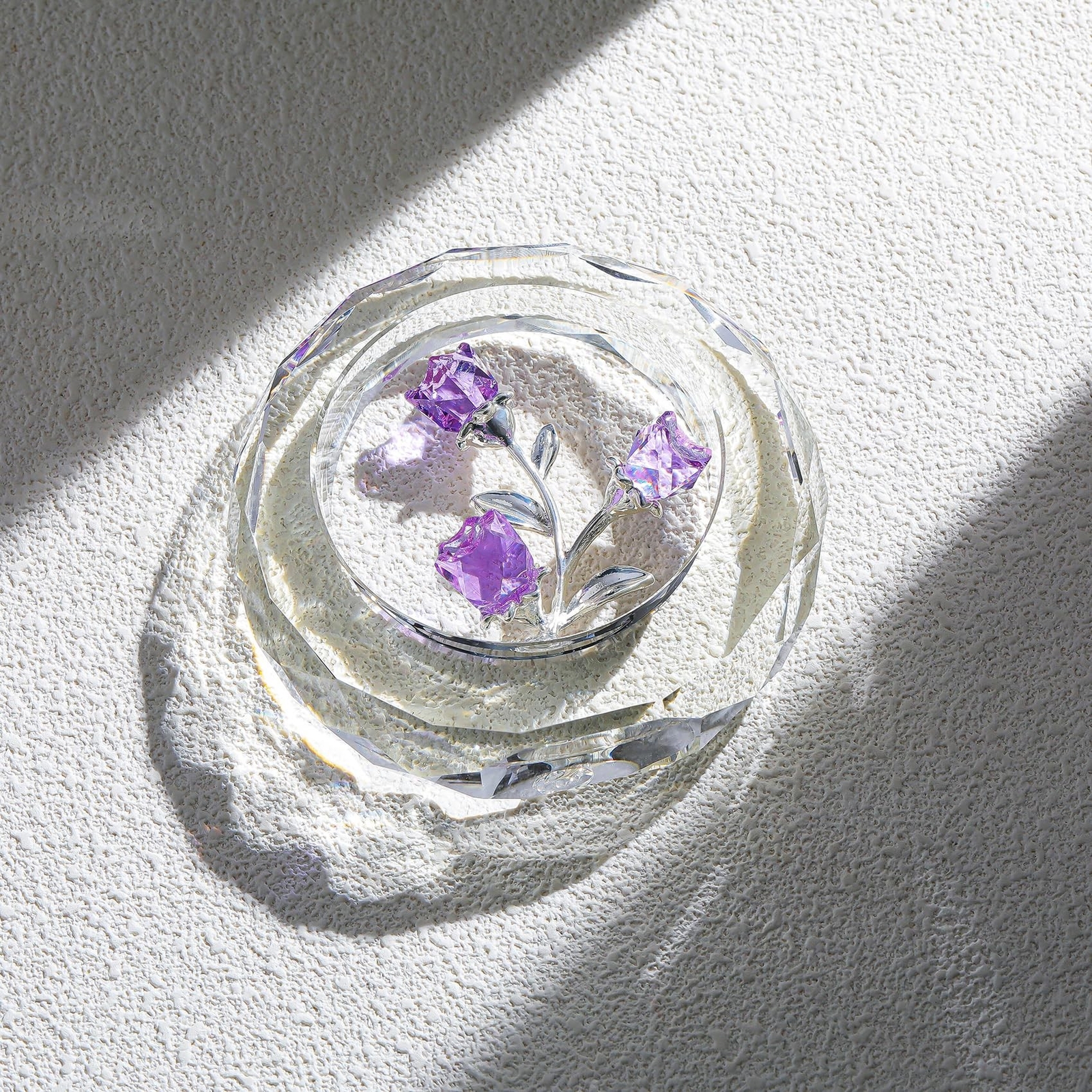 Crystal Purple Rose Bouquet Figurines Glass Flowers with Stems Valentines Ann…