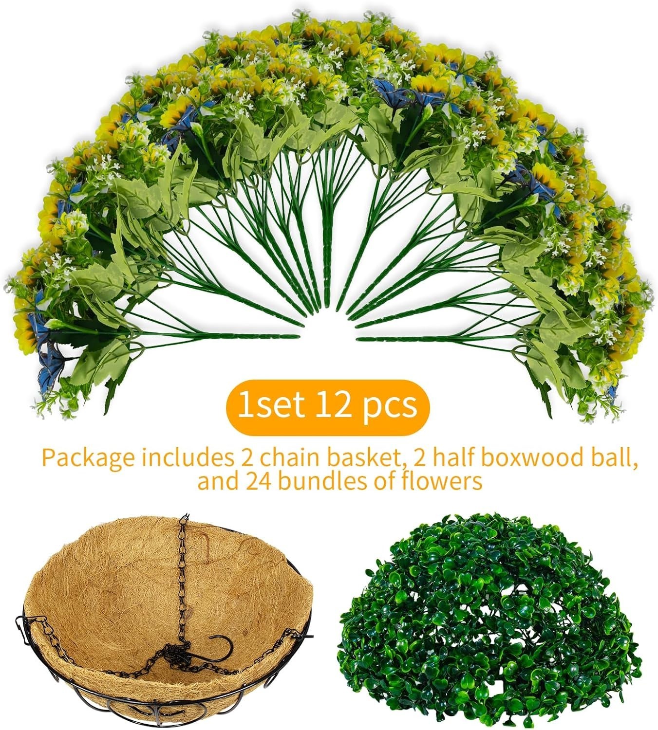 12 Bundles Faux Silk Sunflowers UV Resistant Look Real No Fade for Front Door Po