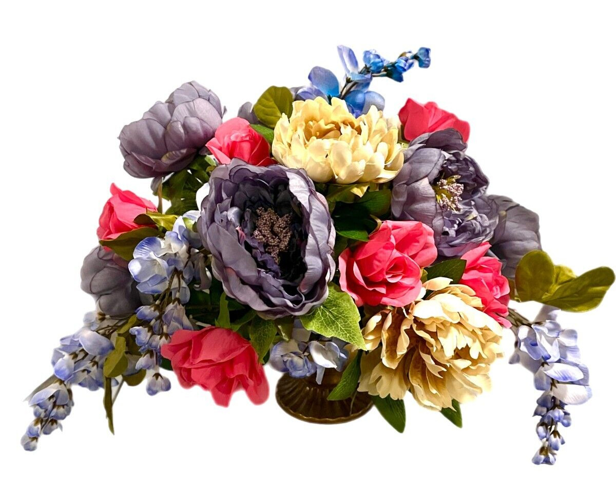 Free Shipping All Season Floral Arrangement Purple Ivory Peony Pink Rose 22×16