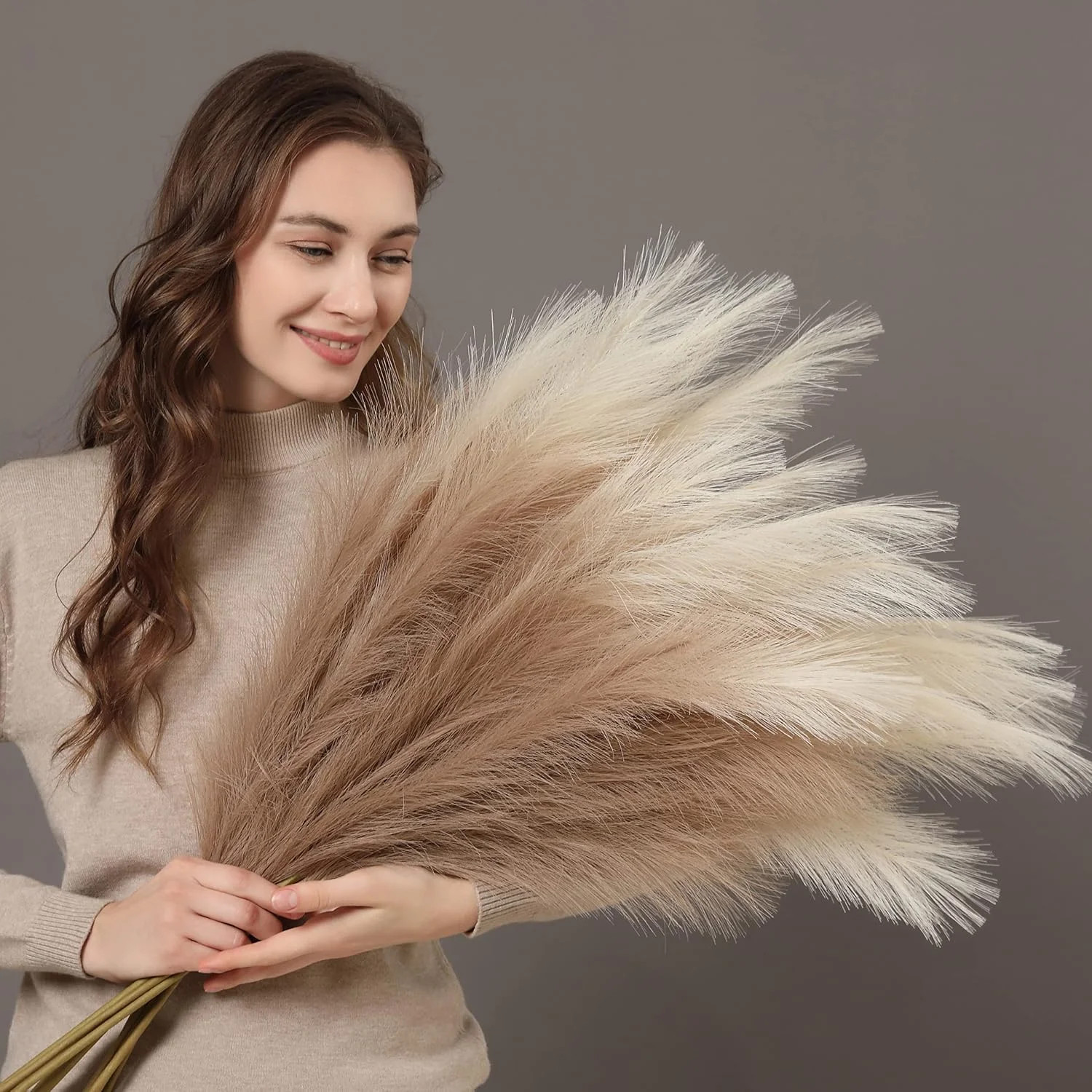 PERFNIQUE Faux Pampas Grass, 9PCS Pompas, Large Pompas Grass, 38” Tall Pampas G