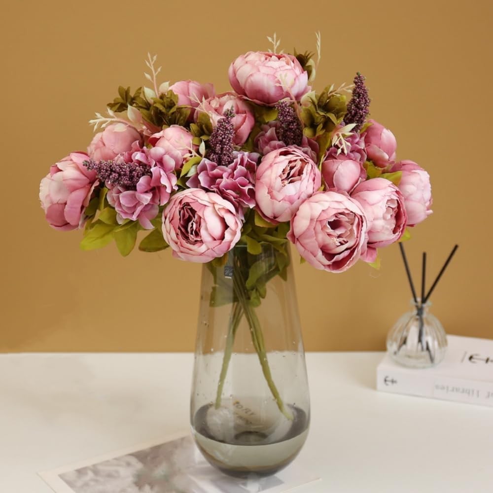 2 Pack Artificial Peony Flowers Silk Peonies Fake Bouquet Arrangement