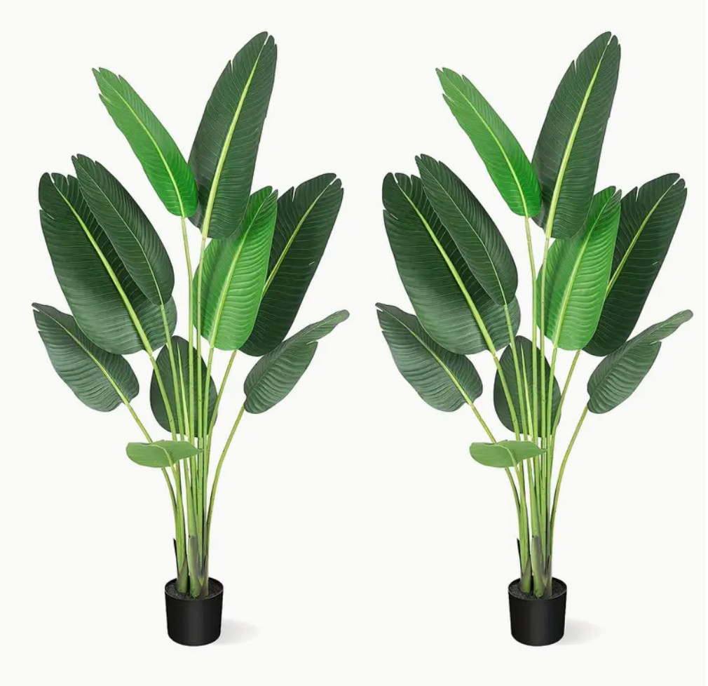 Set of 2 Artificial Plants 5 Feet Tall Faux Palm Fern Trees Bird of Paradise NEW