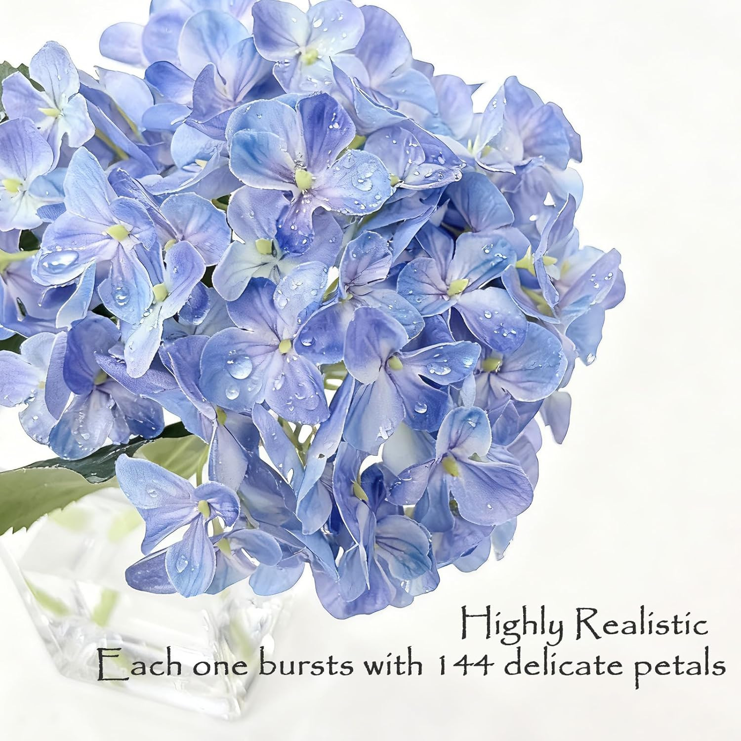 Real Touch Hydrangea Silk Flowers in Glass Vase – Elegant Home Decor Centerpiece