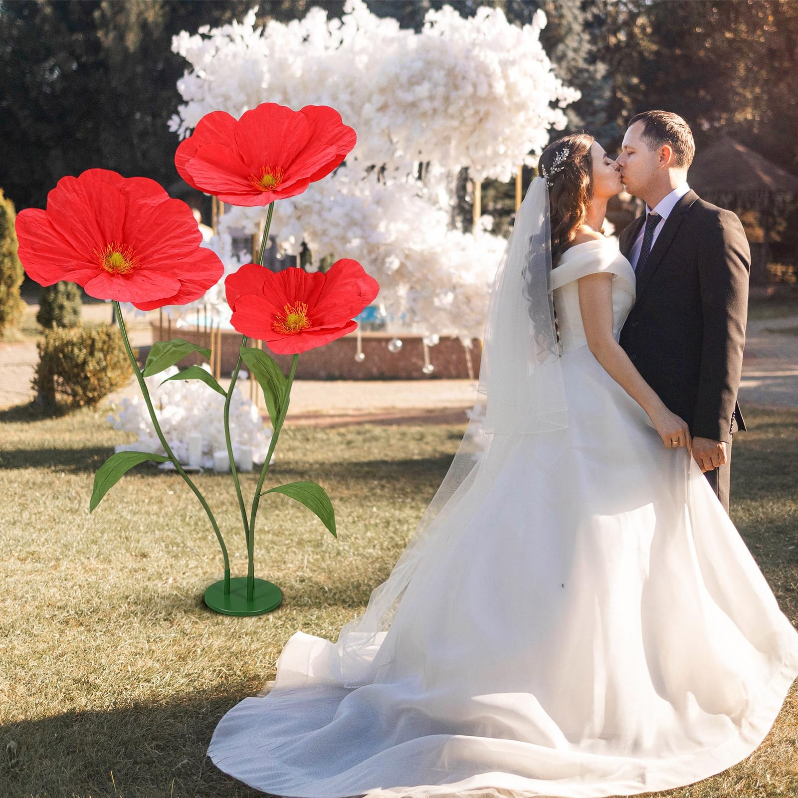6ft Red Giant Flowers for Decoration with Stand, Large Artificial Poppy, Big …