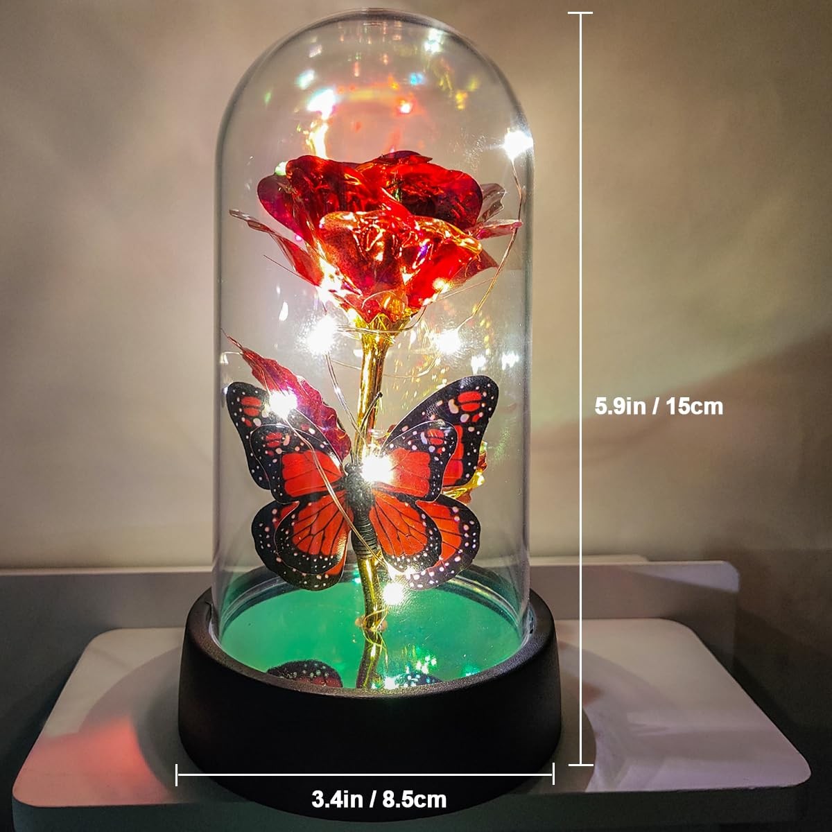 Light Up Forever Eternal Rose Flower in Glass Dome for Birthday Mother’s Day