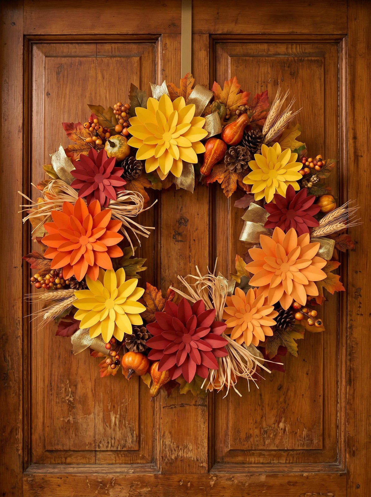 9 PCS Orange Paper Flowers Fall Thanksgiving Wall Backdrop Wedding Decor