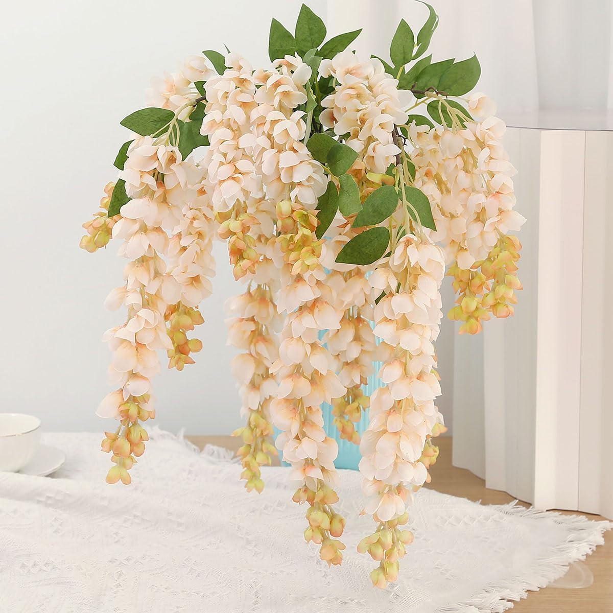 4Pcs 47.2″ Silk Wisteria Flower Garland for Home Party Decor – White Blue Pink P