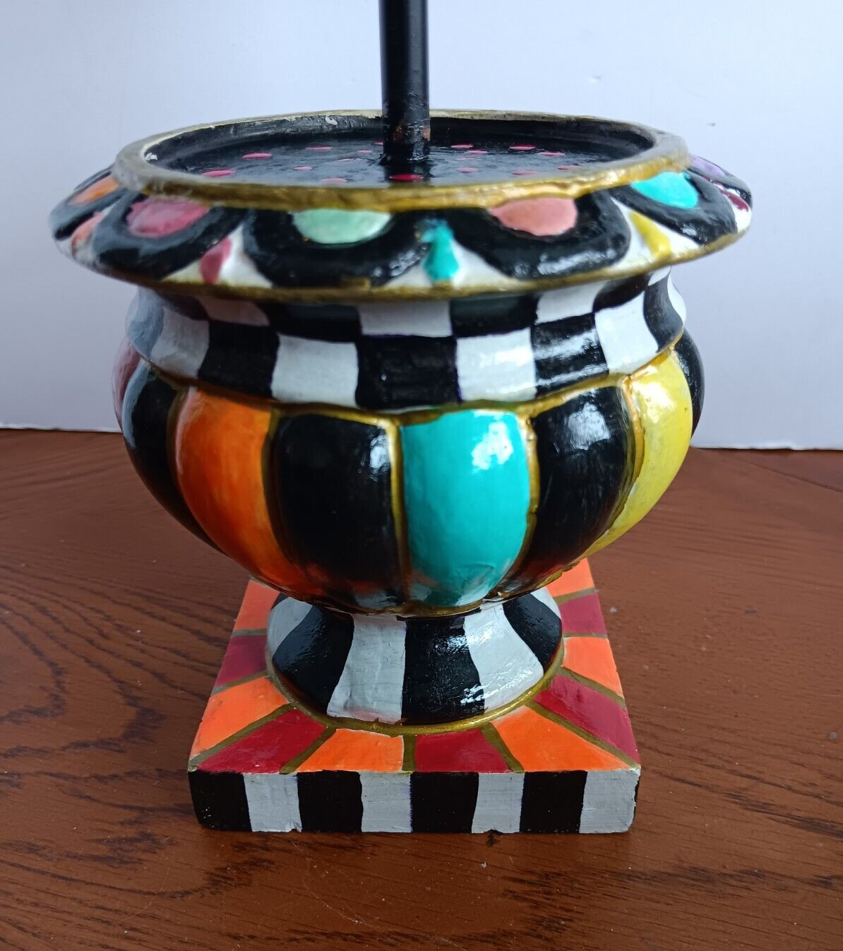 Whimsical Hand Painted Topiary w/ silk roses in Colorful Urn