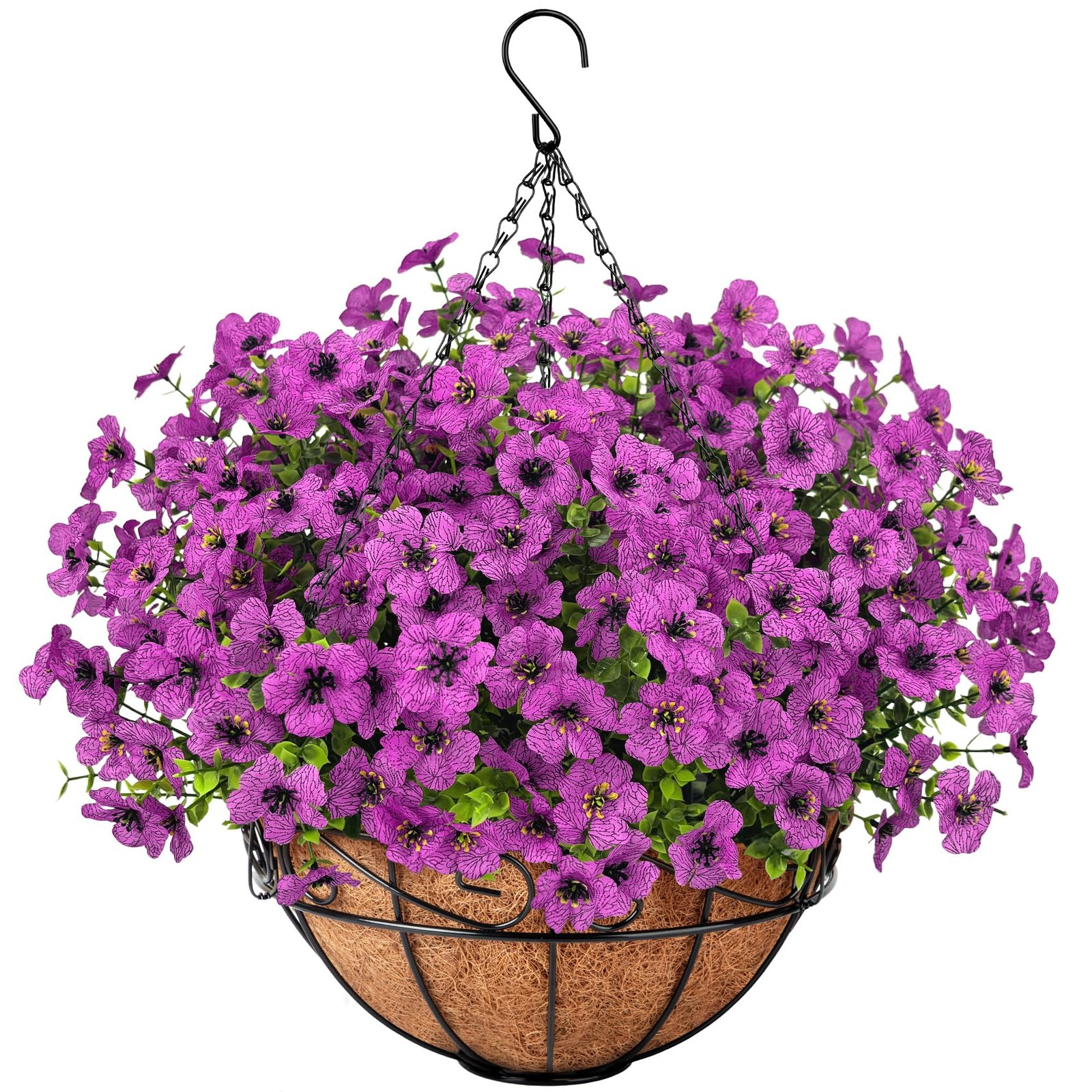 Artificial Hanging Flowers with Hanging Basket for Front Porch Patio Garden