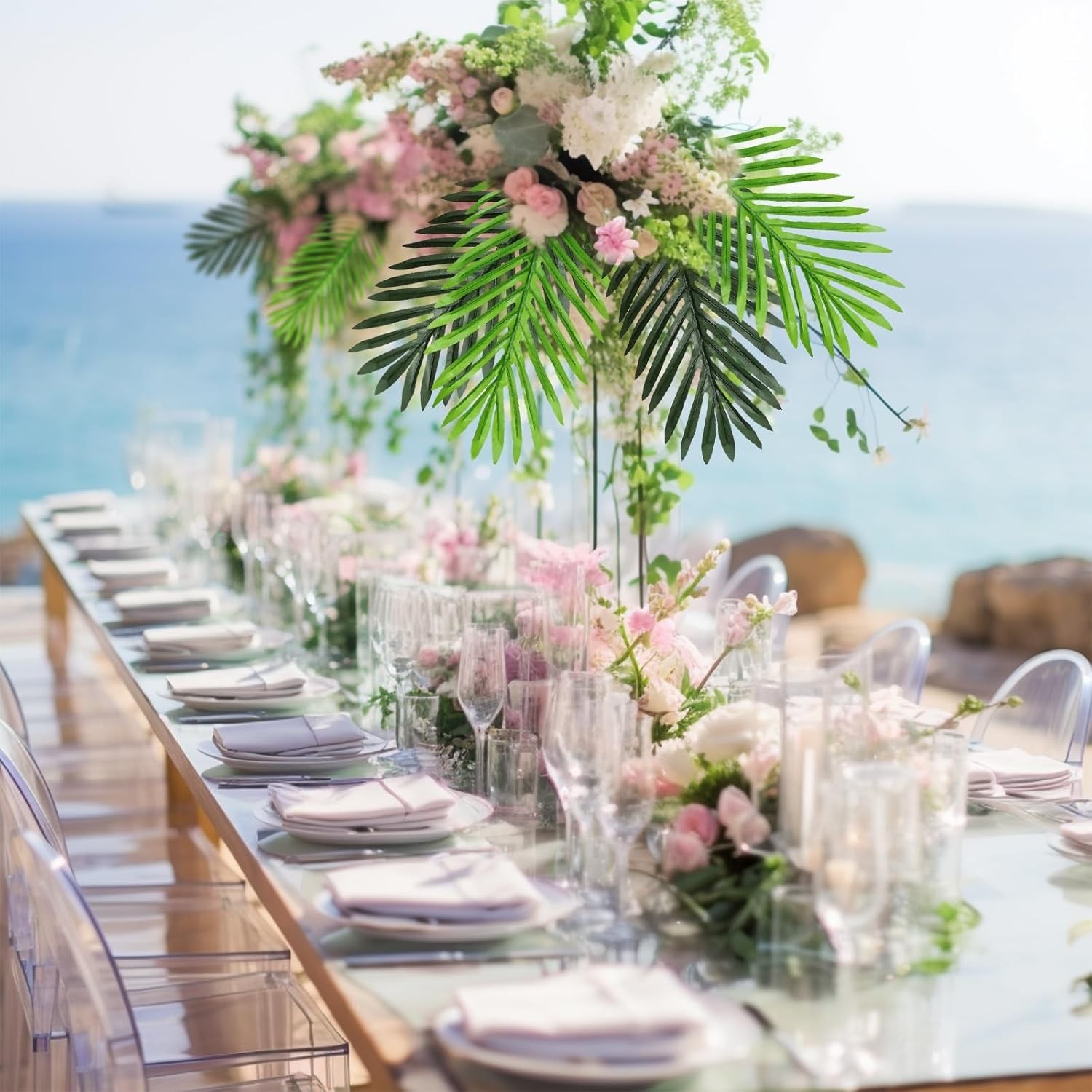 Vibrant Green Artificial Palm Fronds – Perfect for Weddings and Beach Parties