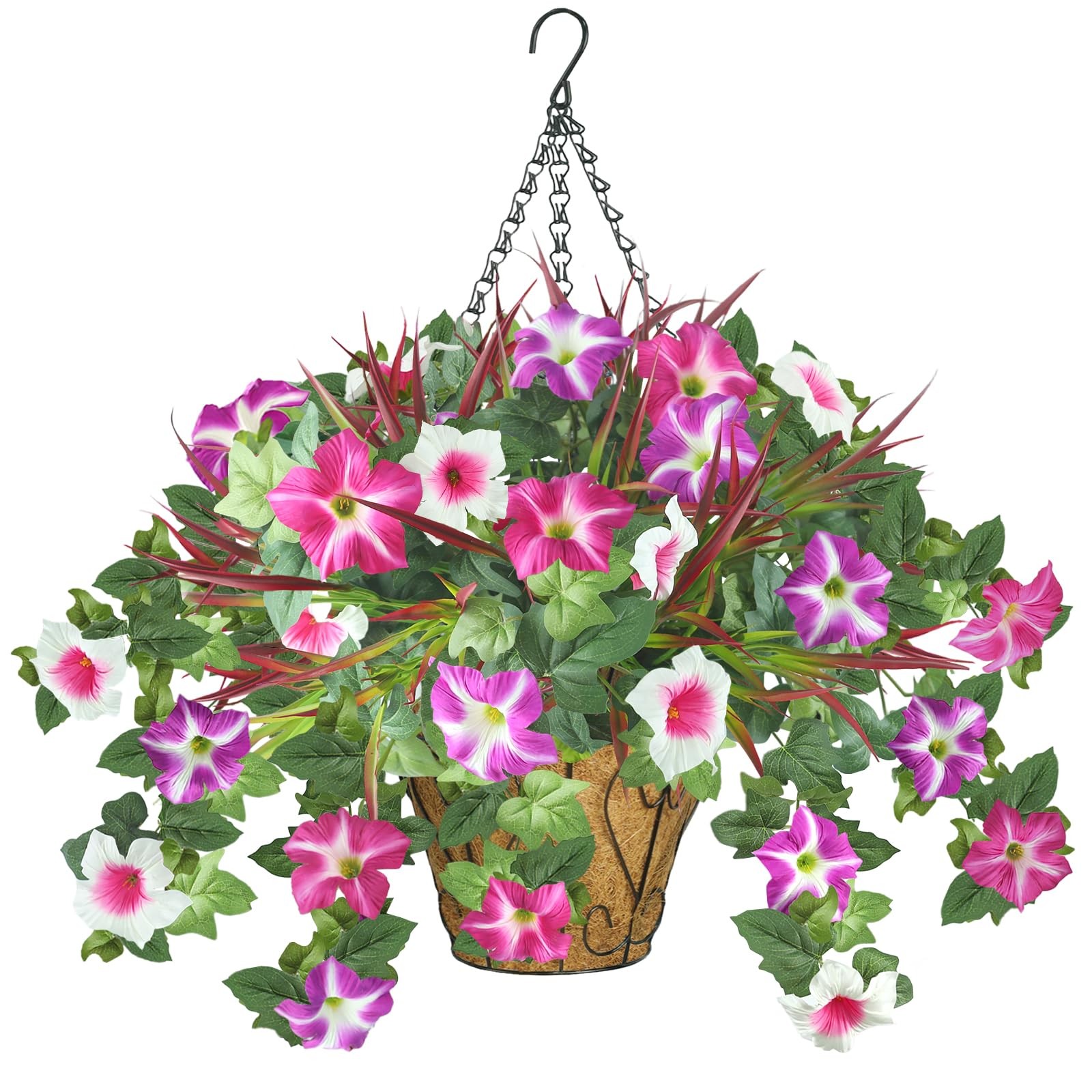 unlemoni Artificial Flowers Hanging Baskets for Outdoors, 5PCS UV Resistant F…