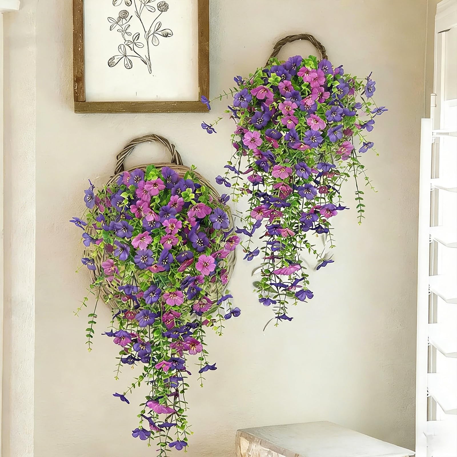 Artificial Flowers for Outdoors, 2PCS Spring Floral Arrangements with Faux Si…