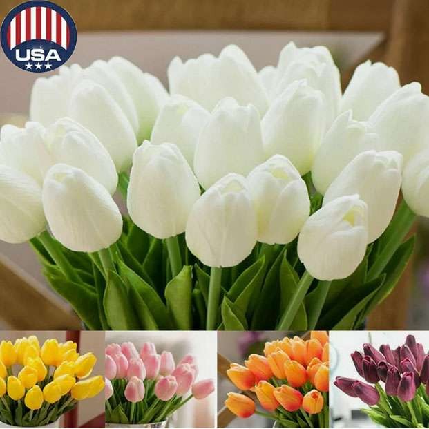 10/20 Pack Artificial Tulips Real Touch Bridal Home Wedding Party Festival Decor