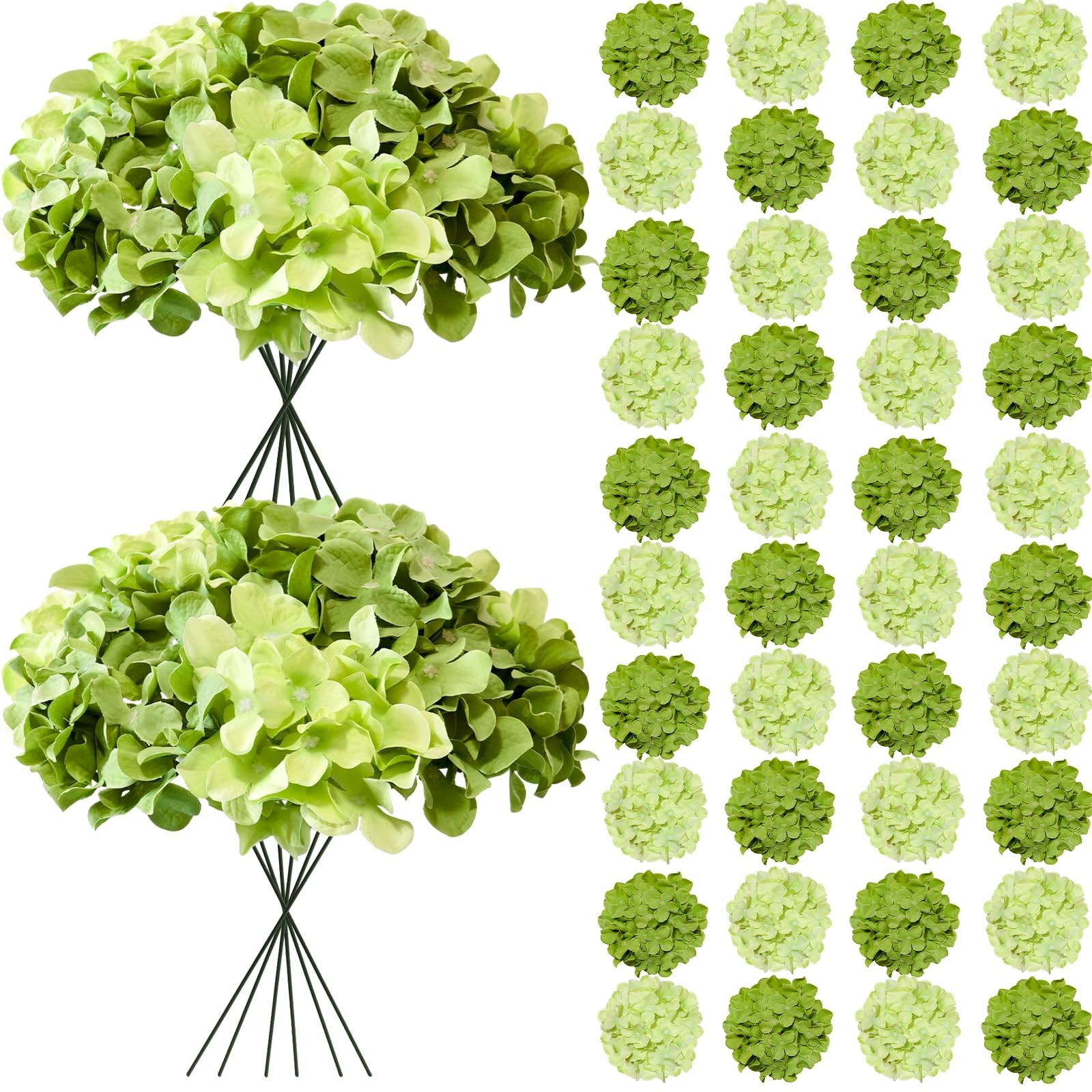 Cherica 50 Pcs Faux Green Mix Hydrangea Artificial Flowers Bulk, Fake Silk Hy…