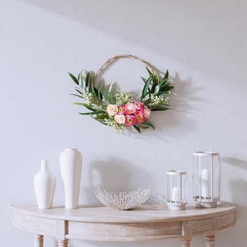 16 inch Artificial Eucalyptus and Buttercups Spring Wreath, Realistic Floral