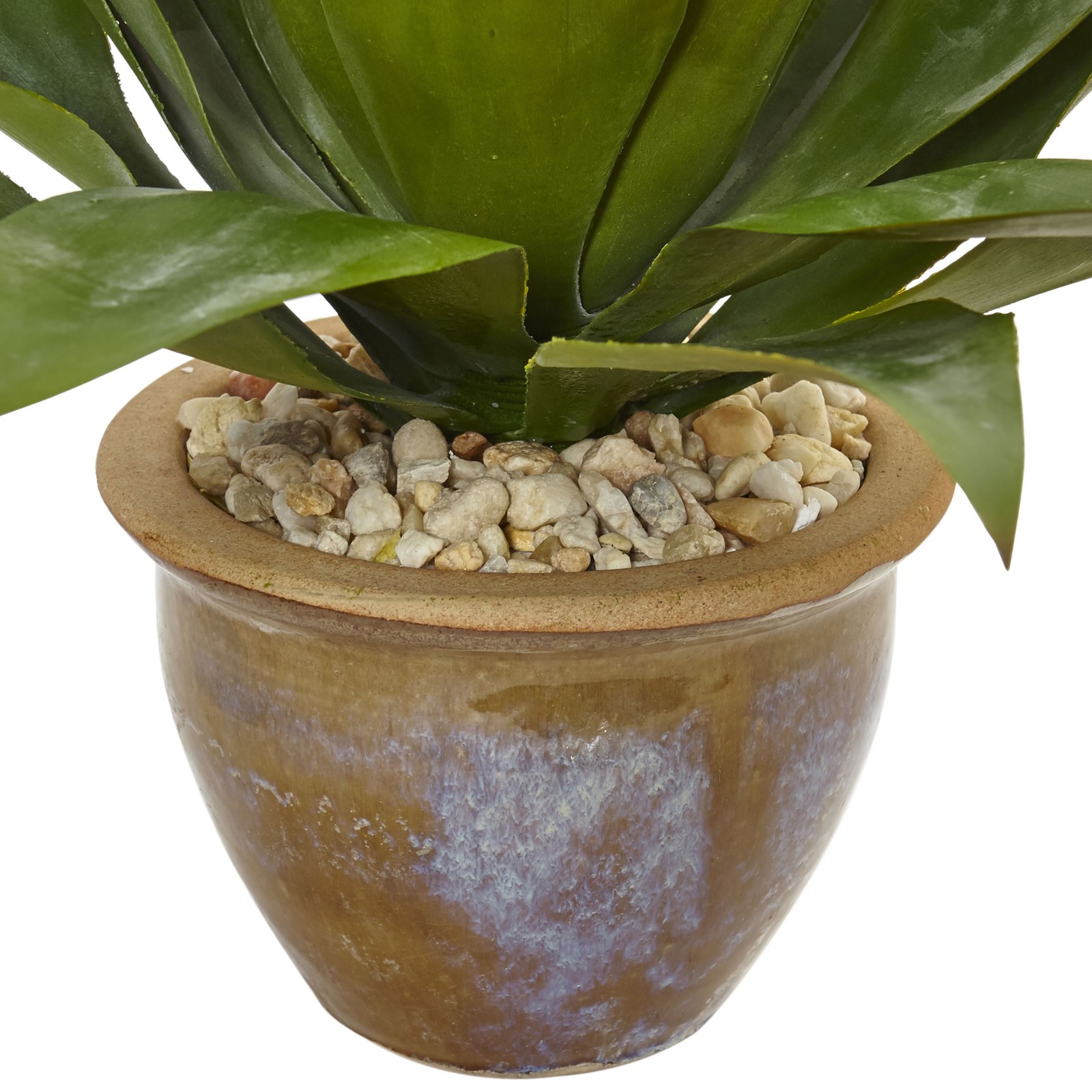 Nearly Natural Agave Artificial Plant in Glazed Clay Pot in Green