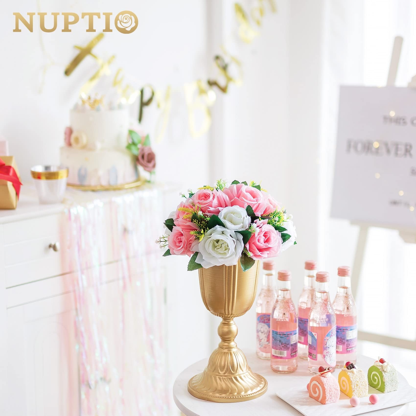 NUPTIO Pcs of 2 Fake Flower Ball Arrangement Bouquet,15 Heads Plastic Roses w…