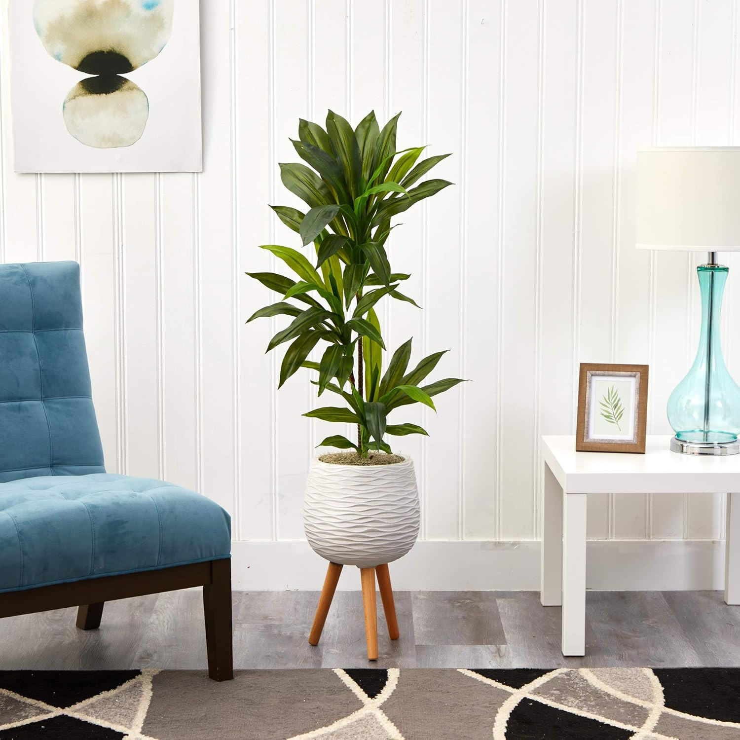 Real Touch 46″ Dracaena Artificial Plant in White Planter with Stand