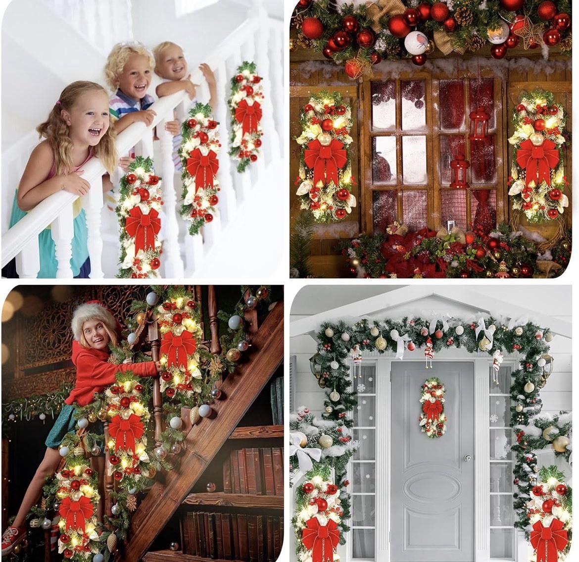 4 Pcs 19.7 Inches Light up Christmas Stair Swags LED Prelit Teardrop Norfolk