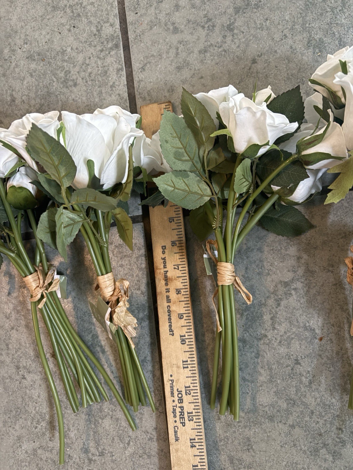Lot of 4 Bouquets 13”Real Touch White Roses Wired Artificial Flowers Latex 34PC