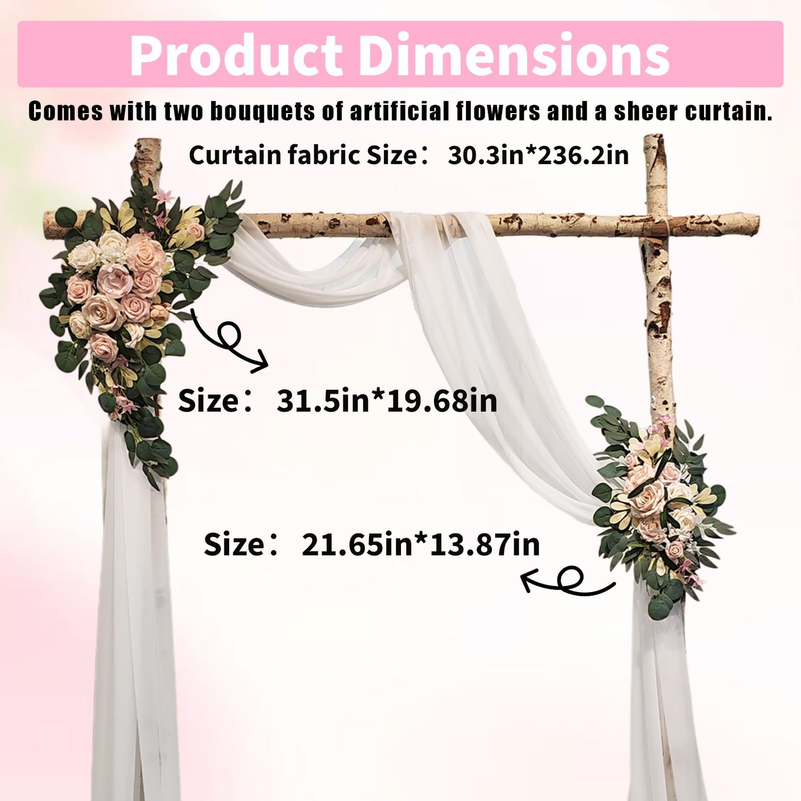 Arch Flowers Drapes Kit Artificial Decor Wedding Ceremony Backdrop White 3 PCS