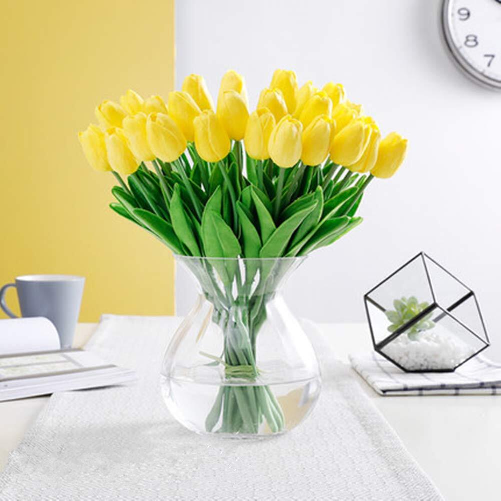 Artificial Tulips 10pcs Yellow Real Touch PU Flower Arrangement Bouquet Party