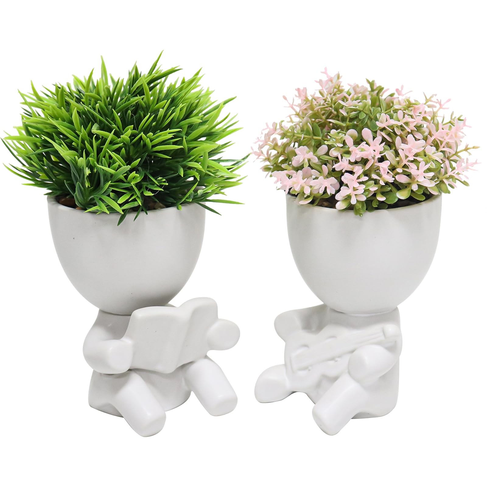 2 PCS Mini Fake Succulent Plants Desk Decor Cute Faux Bathroom Office Decor