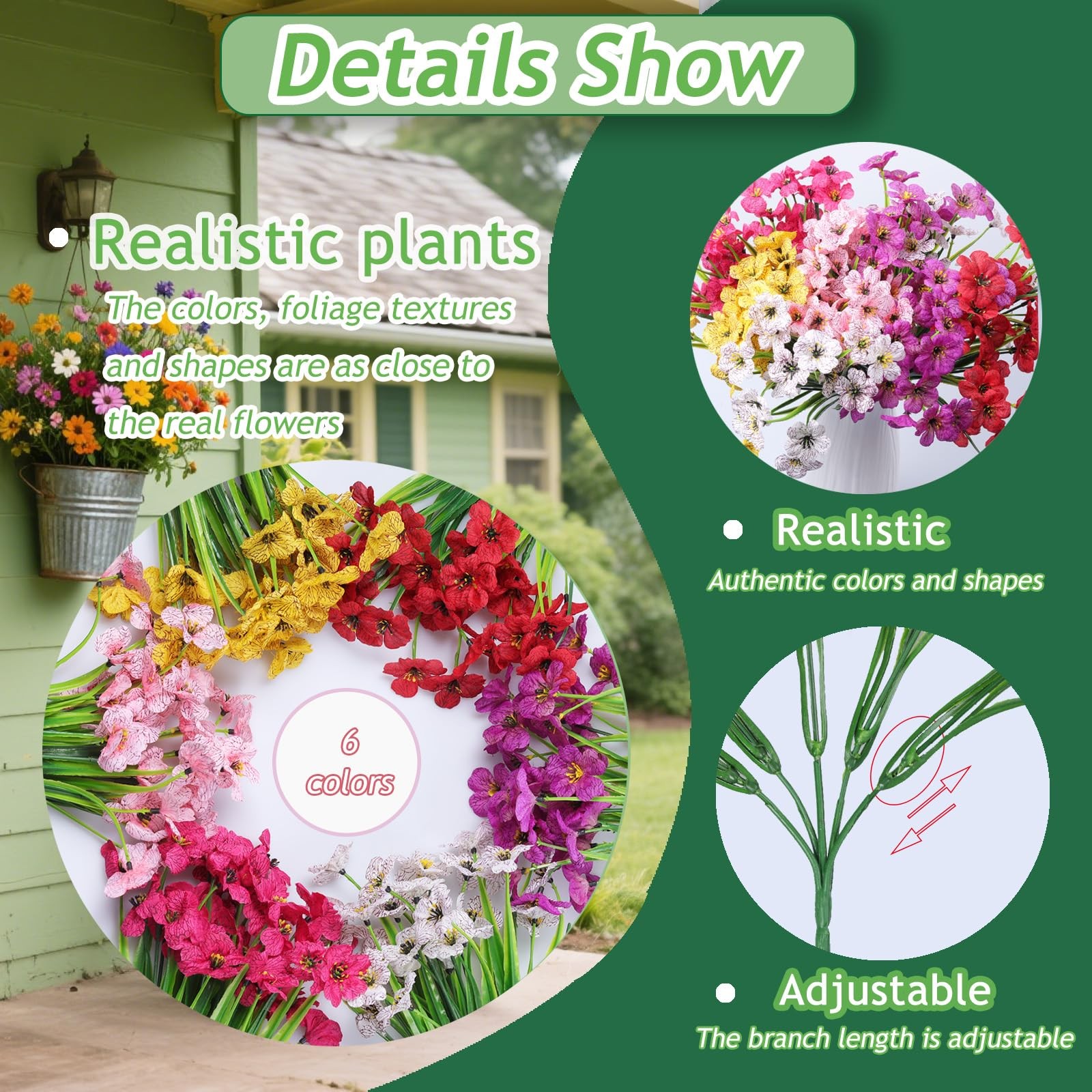 24 Bundles Artificial Flowers for Outdoor Indoor, Fake Flowers Plants UV Resi…